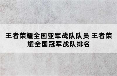 王者荣耀全国亚军战队队员 王者荣耀全国冠军战队排名